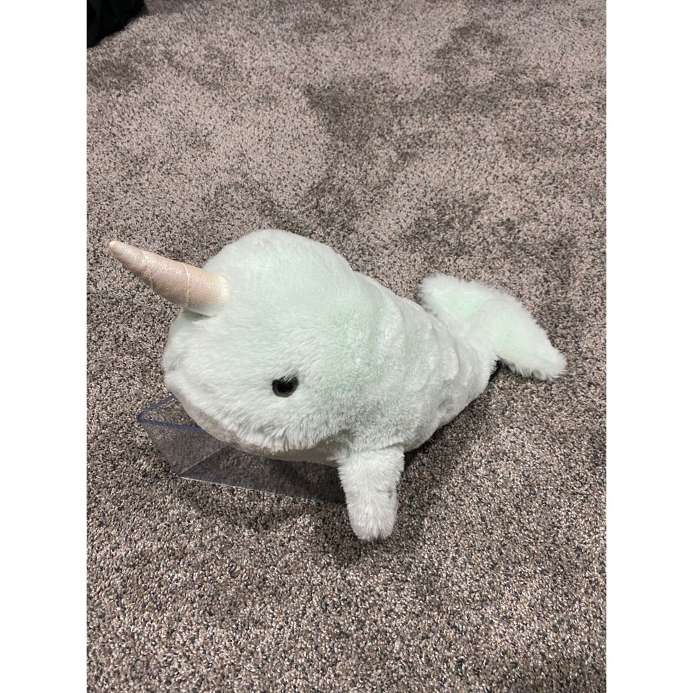 FAO Schwarz Narwhal Plush Stuffed Animal Mint Green Iridescent Horn 12 Inch